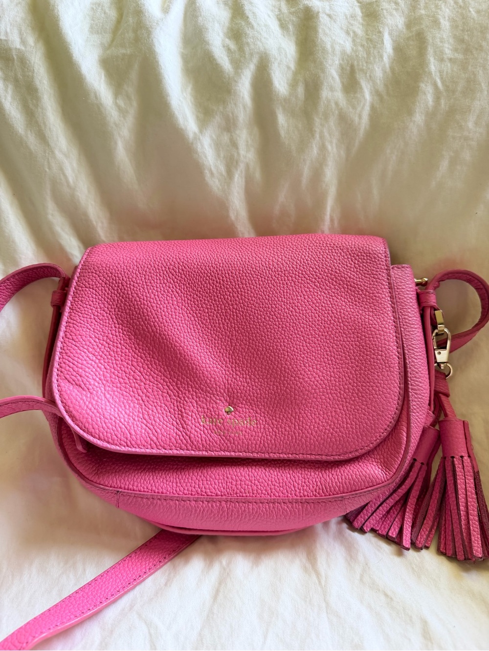 kate spade Bright Pink Pebbled Leather Crossbody with Tassel